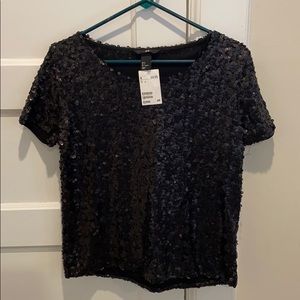 H&M black sequin short sleeve top, NWT, S